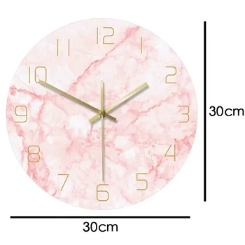 Roz Creative Rundă De Imprimare Ceas De Perete Natural Minimalist Nordic Marmură De Perete Model Ceas De Mișcare Tăcut Matura Horloge Murale
