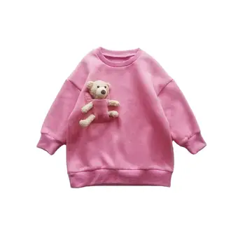 Copii fete pentru copii de toamna primavara ful solide maneca topuri haină cu glugă urs 3D copii copilul casual, haine groase de 2-8Y