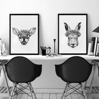 Mâna Atragă Animale Arta Print Tablou Poster, Iepure și Cerb si Cat de Perete Imaginile pentru Home Decor Decor de Perete FA403
