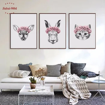 Mâna Atragă Animale Arta Print Tablou Poster, Iepure și Cerb si Cat de Perete Imaginile pentru Home Decor Decor de Perete FA403