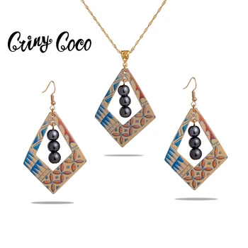 Cring Coco Perla Seturi de Bijuterii Trendy Hawaiian Acrilice Geometrice Pandantiv Colier cu Lanț Lung Rășină Cercei Set pentru Femei 2020 Fierbinte