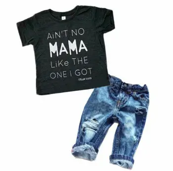Nou-născut Copilul de Îmbrăcăminte pentru Sugari Cool Baby Boy Haine haine pentru copii T-shirt Top Tee +Rupt Blugi Denim Pantaloni Costume Set