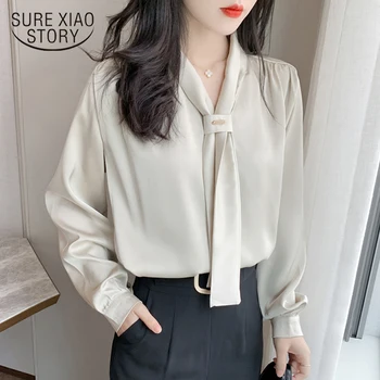 Primăvară Șifon Cămașă OL Stil Office Lady Camasa cu Maneca Lunga pentru Femei Camasa din Satin Pierde V-neck Femei Topuri si Bluze Haine 10842