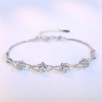 De lux Argint 925 Bratari Mov Alb Zircon Floare de Prune Bratari & Brățări Pentru Femei pulseira bijoux femme