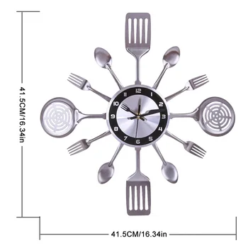 41.5 cm Creative Fier de Artă Tacamuri Ceas de Perete Tăcut Ceasuri de Perete Quartz Design Modern Pentru Decor Acasă Relogio De Parede - Argint