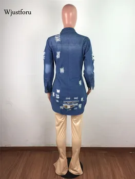 Wjustforu Rupt Blugi Lungi Sacou Femei 2020 Streetwear Denim Haina Buzunare Ciucure Supradimensionate Single-Breasted Slim Uza De Iarnă