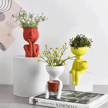 Nordic Rășină Ghiveci Ghiveci Suculente Plante Bonsai Abstract Față De Artă Desktop Vaza Micro Peisaj, Decor Acasă Ornament