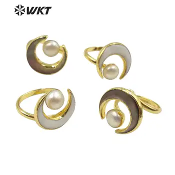 WT-R344 Naturale pearl shell ring design Unic bohe Aur Galvanizare crescent shell pearl inel de femei de moda pearl ring