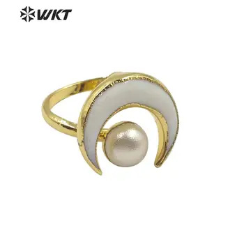 WT-R344 Naturale pearl shell ring design Unic bohe Aur Galvanizare crescent shell pearl inel de femei de moda pearl ring
