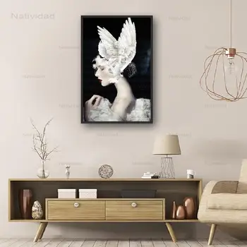 Modern Fara rama Tablou Panza Femeie Frumoasă, cu White Swan Aripa Forma de Decorare Fotografii și Postere de Arta Pridvor Decor