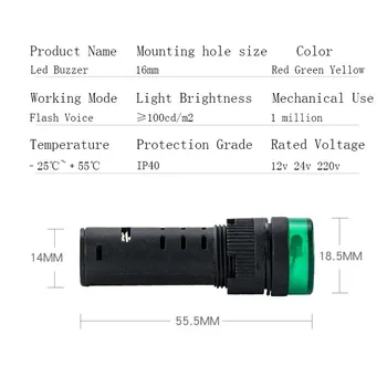 AD 16-16SM Montare pe Panou 16mm flash LED Indicator de Alarmă buzzer 12V 24V 220V LED Buzzer Lampă de Semnalizare Verde Roșu Galben (10BUC)