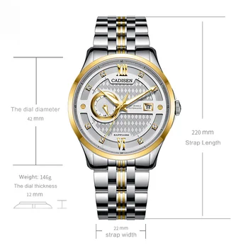 CADISEN bărbați ceasuri mecanice de afaceri de lux ceas barbati aur ceas automatic barbati impermeabil ceas om relogio masculino 2019