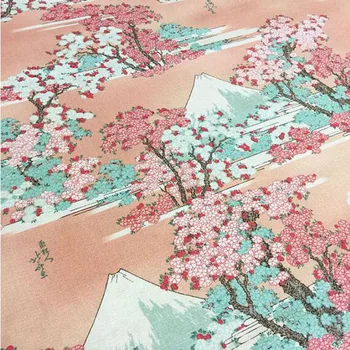 Larg 140cm Întinde Japoneză Bumbac Poplin Material Muntele Fuji Cherry Blossom de Imprimare Tesatura de Bumbac Cusut Patchwork DIY Fata Rochie
