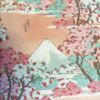 Larg 140cm Întinde Japoneză Bumbac Poplin Material Muntele Fuji Cherry Blossom de Imprimare Tesatura de Bumbac Cusut Patchwork DIY Fata Rochie