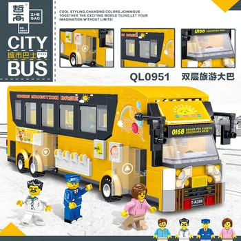 Zhegao QL0950-0952 AUTOBUZ serie BRT Double Deck de Autobuz, Blocuri de Construcție Oraș Scoala Auto Cărămizi Iluminare Jucării pentru Copii
