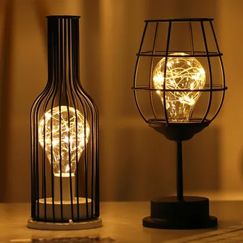 LED Retro Bec Fier de Masă Winebottle Sârmă de Cupru Lumina de Noapte Creativ Hotel Decorațiuni interioare Lampa de Birou Lampa de Noapte cu Baterii