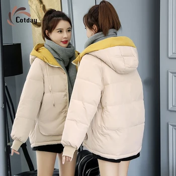 Cotday Cu Glugă Galbenă Scurt Coreea Stil Casual Gros Cu Fermoar 2020 Moda Iarna Cald Femeie Parka Haine De Bumbac De Sex Feminin