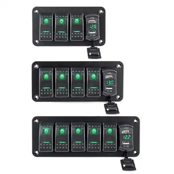 4/5/6 Gasca basculantă Panel Kit 12V/24V Circuit Breaker Verde LED-uri Impermeabil Marin basculantă Panou Dual USB Sloturi