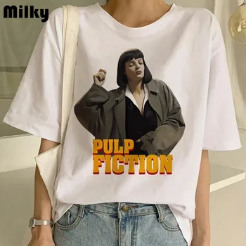 Pulp Fiction Film Print T Shirt Femei Ulzzang Vara T-shirt de Modă plus dimensiune Tricou Tricouri Harajuku Amuzant Topuri de sex Feminin