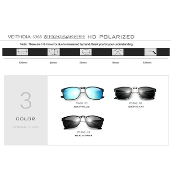 VEITHDIA Pătrat ochelari de Soare Vintage ochelari de soare barbati de moda Polarizate de brand designer de Ochelari de Soare pentru Barbati / Femei 6368
