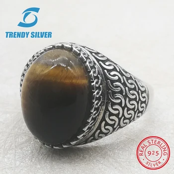 Argint 925 bijuterii fine om inele bărbați accesorii turcoaz piatră prețioasă naturale de onix negru agat rosu cu ridicata TRENDY SILVER TCR371