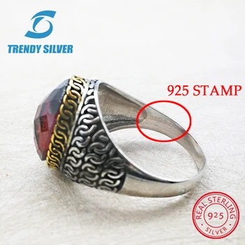 Argint 925 bijuterii fine om inele bărbați accesorii turcoaz piatră prețioasă naturale de onix negru agat rosu cu ridicata TRENDY SILVER TCR371