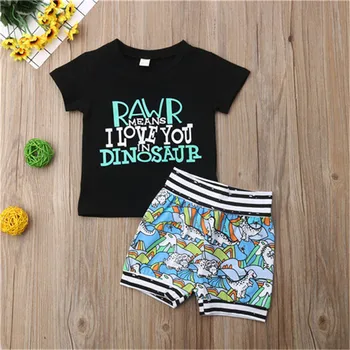 Copilul baietel 2 BUC Haine Dinozaur Topuri, pantaloni Scurți, Costume de Haine pentru Copii 0-4Y Copilul Băiat Haine de Bumbac O-gat Maneci Scurte