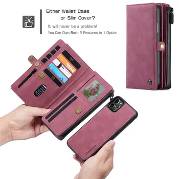 De lux cu Fermoar Portofel din Piele SE 2020 Caz Pentru iPhone 12 Mini 11 Pro XS Max XR X 8 7 Plus Flip card magnetic Detașabil Capac Telefon