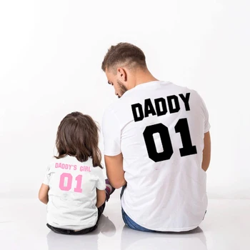 Tatăl Copilului Tricouri Tati 01 Fata lui Tata 01 Tricouri Tatăl și Fiica se Potrivi T Shirt Sumemr Maneci Scurte Familie de Potrivire Haine