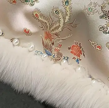 De Iarnă de ÎNALTĂ CALITATE Stil Chinezesc Broderie Flori de Matase Imbinate Faux Haină de Blană de Vulpe maneca Lunga Femei Jacheta Mijlocul Lungă perioadă de Îmbrăcăminte exterioară