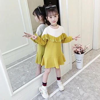 2 Culori Fete Pentru Copii De Toamna Rochii Noi Coreea De Copii Fată Dress 2019 Haine De Primăvară Volane Printesa Copilul Haine De Copii-Fete