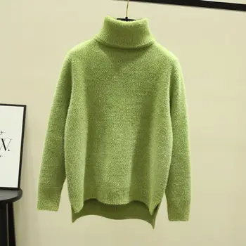 Chenille + imitație de blană de nurcă îngroșat caldă pe gât pulover Pulover femei tricotat cu maneca lunga top casual