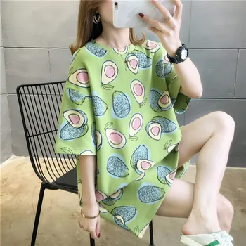 Vara student scurt cu Maneci supradimensionate T-shirt Femei Ulzzang Teuri Stil coreean Avocado imprimare T-shirt-uri de Fete de Moda alb topuri