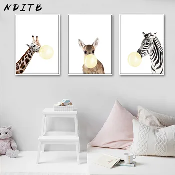 Baby Animal Zebra, Girafa Cerb Bule De Arta De Perete Panza Pictura Pepinieră Poster De Imprimare Tablouri Decorative Pentru Copii Decor Dormitor