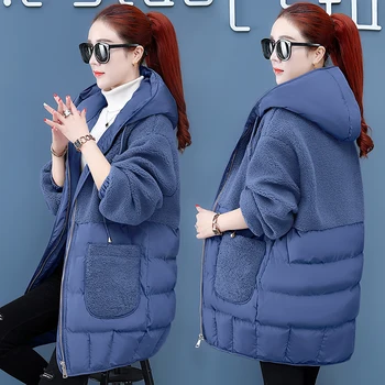 Stil coreean 2020 Iarna Jacheta cu Gluga Femei de bumbac Vrac Cald Uza Strat de Mozaic Plus dimensiunea Femei Casual Parka 3XL