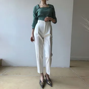 TWOTWINSTYLE Alb Pantaloni Drepte Pentru Femei de Talie Mare, Solid Minimalist Pantaloni Casual, de sex Feminin 2020 Toamnă la Modă Nouă Pânză