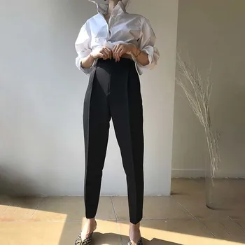 TWOTWINSTYLE Alb Pantaloni Drepte Pentru Femei de Talie Mare, Solid Minimalist Pantaloni Casual, de sex Feminin 2020 Toamnă la Modă Nouă Pânză