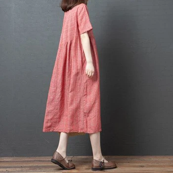 NYFS 2020 Nou rochie de Vară Liber de Moda din Bumbac pentru Femei Rochie lunga Vestidos Halat Elbise Confortabil zăbrele Rochii
