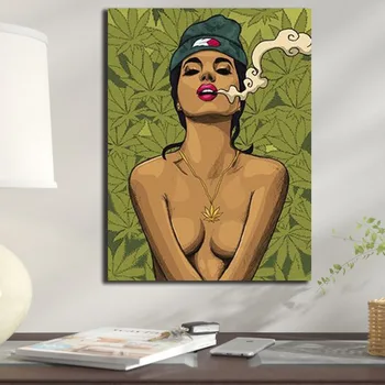 Desene animate Fata Fumat Iarbă Imagini de Arta de Perete Decor de Postere si Printuri Pictura opera de Arta Home Decor pentru Camera de zi Poster