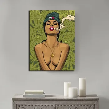 Desene animate Fata Fumat Iarbă Imagini de Arta de Perete Decor de Postere si Printuri Pictura opera de Arta Home Decor pentru Camera de zi Poster