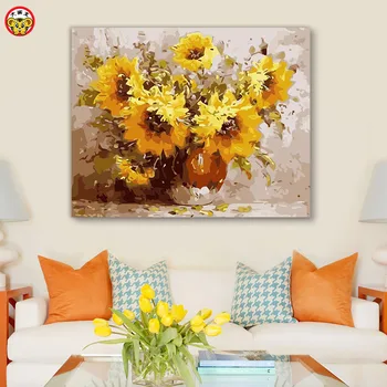 Diy pictură în ulei de numere de artă vopsea de numărul de Plante cu flori ilustrare Dormitor restaurant pictura decor