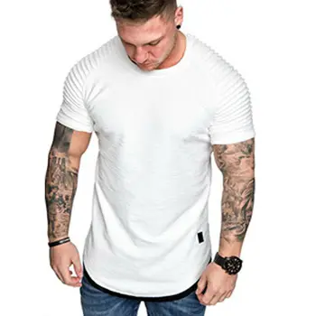 Hot Men ' s T-Shirt Cutat Încrețită Slim Fit O-Gat Maneci Scurte Musculare Solide Bluze Casual Tricouri de Vara Tricou Basic Noi