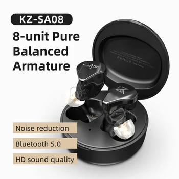 KZ SA08 TWS Adevărat Wireless Bluetooth v5.0 Căști 8BA Unități Joc Pavilioane Touch Control a Zgomotului Sport Cască