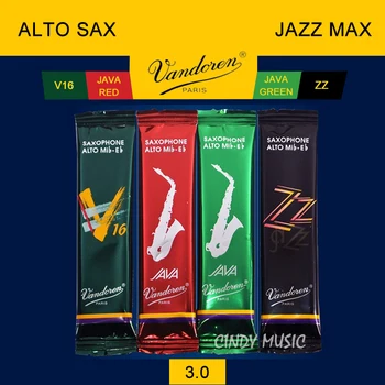 Original Vandoren SRMIXA3 Alto Saxofon Jazz Reed se Amestecă Cardul include 1 fiecare ZZ, V16, Verde JAVA și JAVA Red Putere 2.5