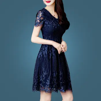 Femei Primavara-Vara Stil Rochie de Culoare Solidă femeii Gol Afară Short Sleeve V-neck coreean Elegant Rochie de Dantelă SS1807