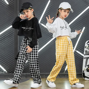 Copiii Festival de Hip-Hop Îmbrăcăminte Crop Top cu Maneci Lungi Tricou grila Pantaloni Pentru Fete de Jazz Dans Costum de Haine de Stradă, uzura de partid