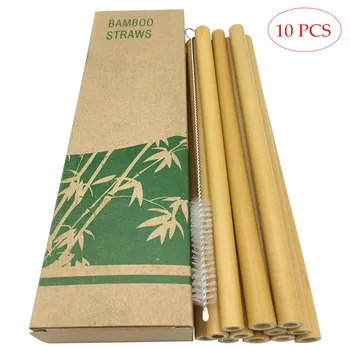 10 Buc Naturale De Bambus, Paie Eco-Friendly Paie De Baut Reutilizabile Cu Perie Curata Biodegradabile În Condiții De Siguranță Bar Bambus Accesorii