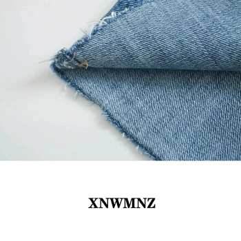 XNWMNZ Za de Moda pentru femei premium marine drepte blugi Vintage patch-uri buzunare hems fără sudură de Înaltă Talie Zip zbura butonul Denim de sex Feminin