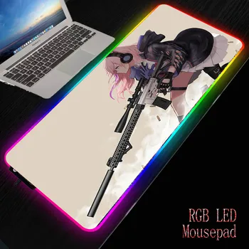 MRG Fierbinte Fata Anime cu Arma Jocuri RGB Mari Computer Mouse Pad cu LED-uri Iluminare de Fundal Mause Padmouse Tastatura Birou Mat