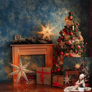 Avezano Fundaluri Crăciun Fericit Copac Șemineu Cadouri Stele Lumini Jucărie Urs Fotografie Fotografie De Fundal Studio Foto Decor